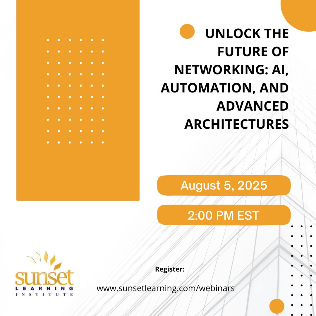 Sunset_Learning's tweet image. Join us for an exclusive live session as we explore how AI, automation, and advanced architectures are transforming the world of networking. @aicertsofficial
Save Your Spot:
sunsetlearning.zoom.us/webinar/regist…
