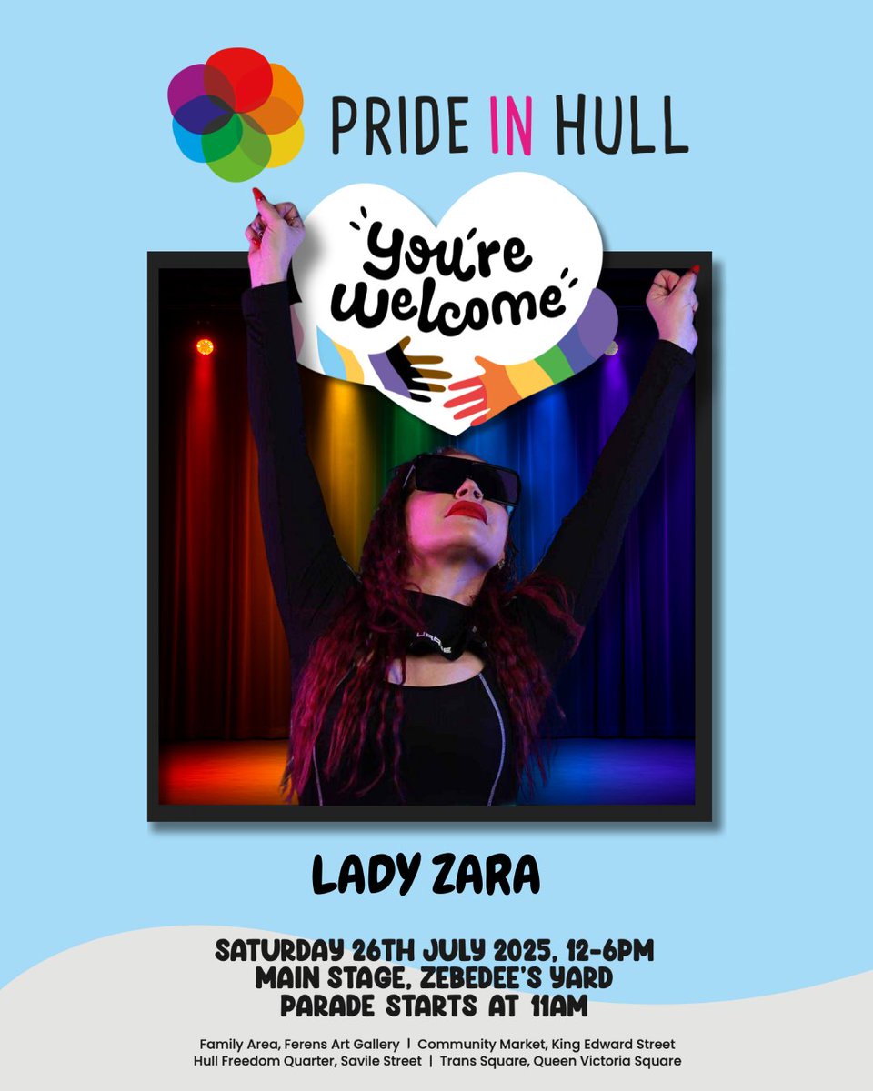 prideinhull's tweet image. 🌈🎤 Lady Zara is BACK at Pride in Hull! After her amazing Gaga tribute last year, she’s ready to light up the stage again! 🔥
📍 Main Stage, Zebedee’s Yard
📅 Saturday 26 July
👉 Join us: bit.ly/3Wt2Y45
🏳️🌈✨