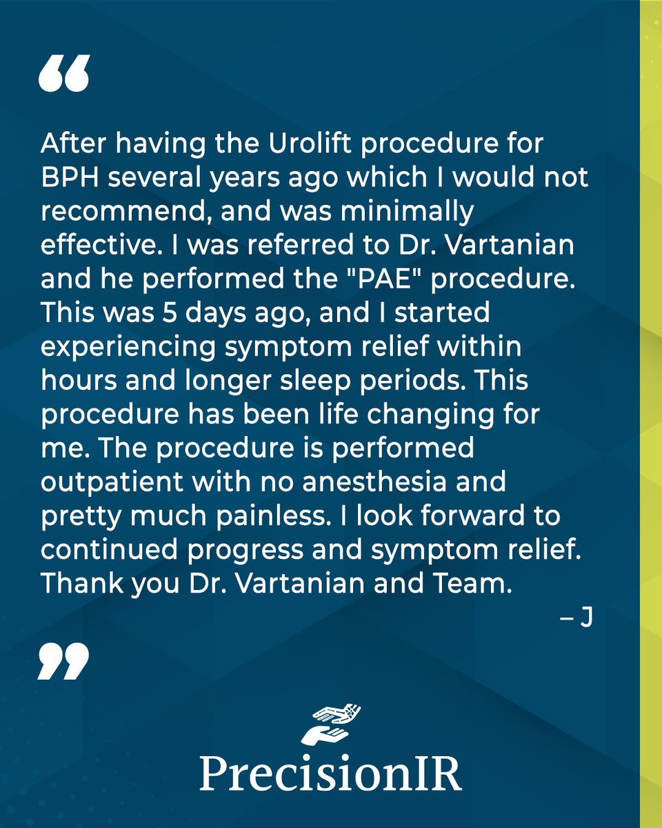 PrecisionIR (@precision_ir) on Twitter photo Thank you so much for sharing your experience with Dr. Vartanian — we truly appreciate you taking the time to tell your story. Your feedback means a lot to us and helps others feel more confident in their care decisions! Thank you so much for sharing your experience with Dr. Vartanian — we truly appreciate you taking the time to tell your story. Your feedback means a lot to us and helps others feel more confident in their care decisions!