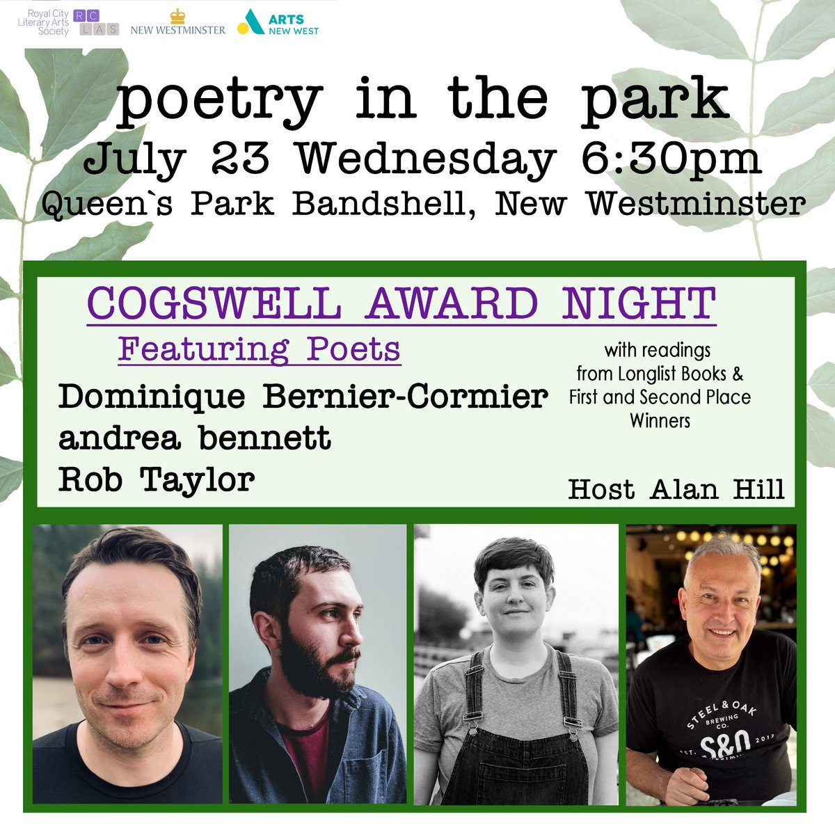 Talonbooks's tweet image. On July 23, Dominique Bernier-Cormier and andrea bennett will be reading from their collections which took first and second place in the 2024 Fred Cogswell Award for Excellence in Poetry! Head to the Queen's Park Bandshell to enjoy this evening of literature.
