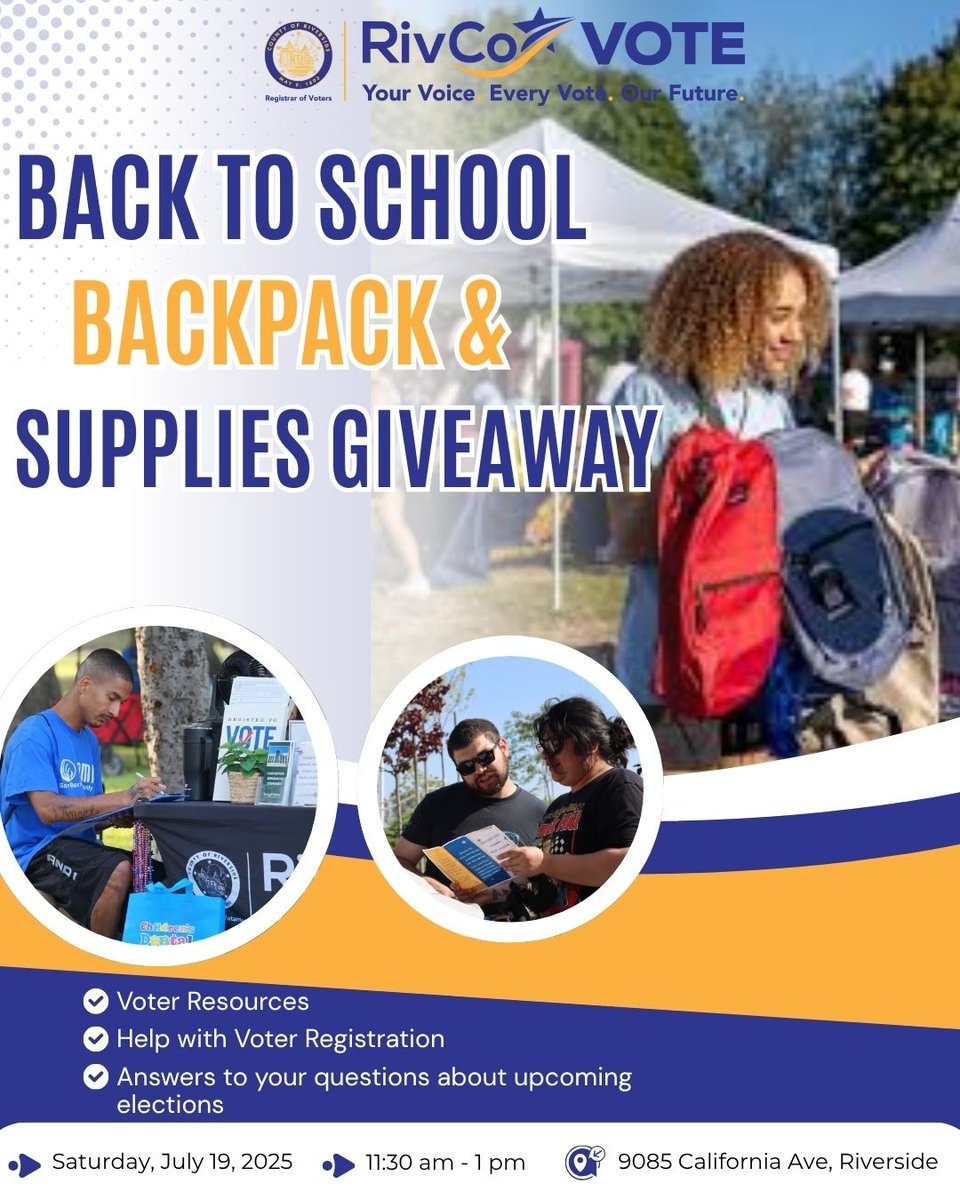 RivCoRegistrar's tweet image. Our outreach team will be up bright and early for the Lighthouse of Hope Back to School Backpack Giveaway on July 19th!
---
Nuestro Equipo de Extensión se levantará temprano para el sorteo de mochilas de regreso a clases de Lighthouse of Hope el 19 de julio.