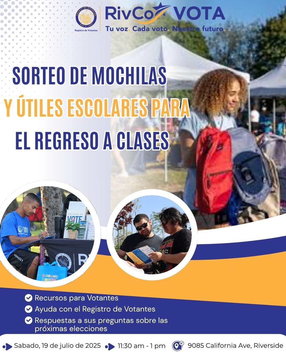 RivCoRegistrar's tweet image. Our outreach team will be up bright and early for the Lighthouse of Hope Back to School Backpack Giveaway on July 19th!
---
Nuestro Equipo de Extensión se levantará temprano para el sorteo de mochilas de regreso a clases de Lighthouse of Hope el 19 de julio.