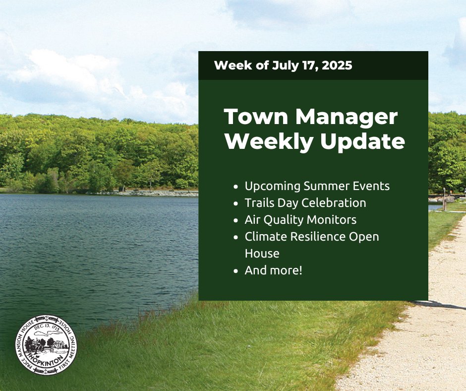 Hopkinton, MA (@hopkintonma) on Twitter photo There's a lot to do in Hopkinton this summer! 🌞
Take a look at our upcoming community events (and more!), highlighted in the Town Manager Weekly Update: 
ow.ly/1ARQ50WrXyE There's a lot to do in Hopkinton this summer! 🌞
Take a look at our upcoming community events (and more!), highlighted in the Town Manager Weekly Update: 
ow.ly/1ARQ50WrXyE