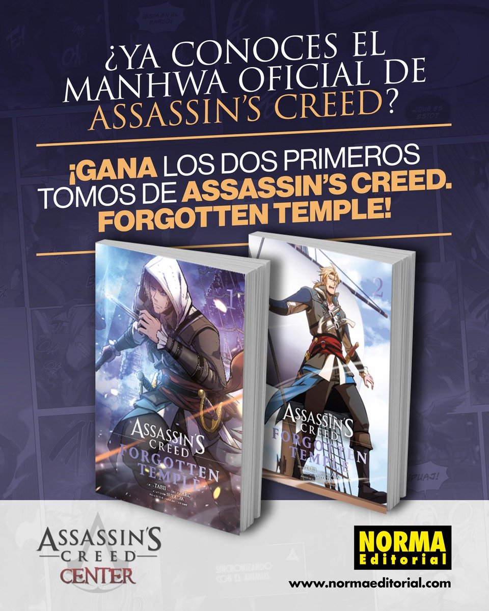 ¡¡¡SORTEO!!! Gana los dos primeros tomos de #AssassinsCreed Forgotten Temple. 
- Sigue a <a href="/AssassinsCenter/">AssassinsCreedCenter</a> y <a href="/NormaEdManga/">NormaEdManga</a>
- Haz RT a este post
- Comenta con el hastag #AssassinsCreedEnNorma qué esperas de este #manhwa con Edward Kenway

Finaliza el 27/07. Sólo España.