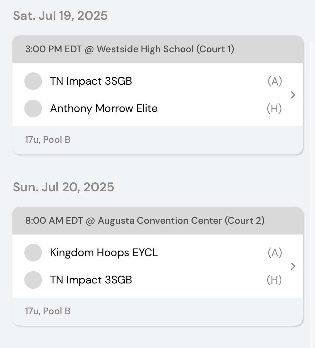 capshaw_sean's tweet image. Schedule this week in Augusta, Georgia! Also have another game added in the convention center Sunday @ 12:40!