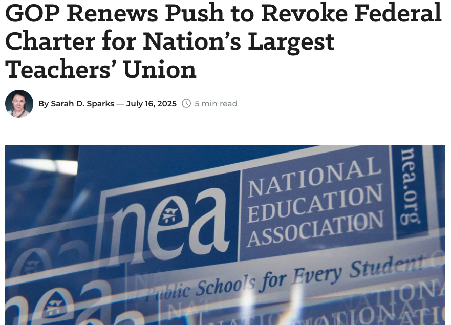 SEIU's tweet image. Will Republicans never tire of keeping workers down & harming our well-being? First, they cut Medicaid & SNAP, then nominated corporate shills to the labor board, and now, millions of NEA educators—including those who care for our kids—are being attacked! THIS is why we rise up.