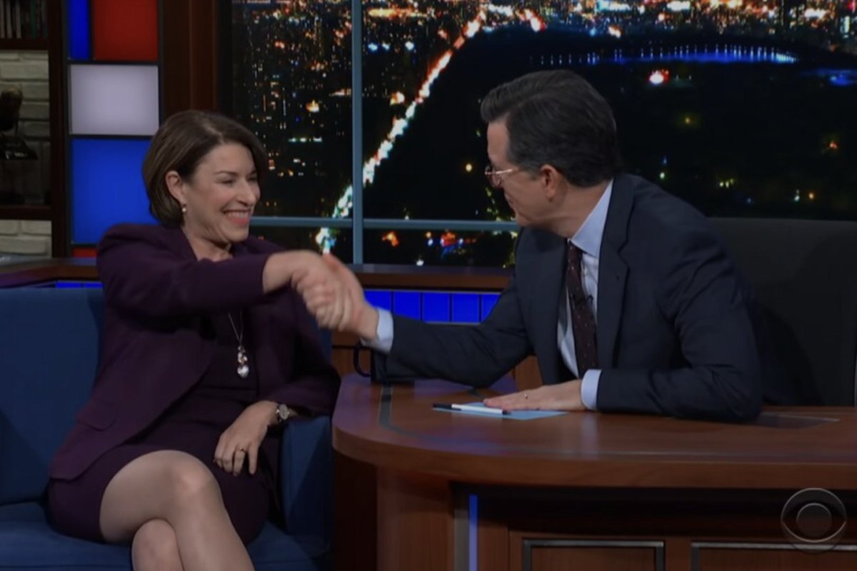amyklobuchar's tweet image. Stephen Colbert is a brilliant host and an even better person. I always loved being on The Late Show, and our most difficult and memorable interview was broadcast live from the Capitol the night of Jan. 6.