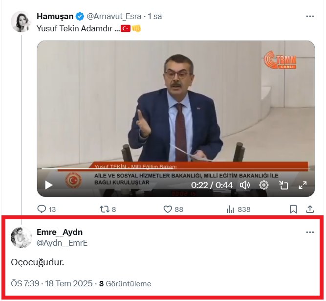 Kubilayhan DEMİR (@kubilayhandemir) on Twitter photo Türkiye Cumhuriyeti Devleti'nin Bakanına Hadsizce Küfür Eden Bu Şahıs İçin Gerekli Yasal İşlemlerin Acilen Yapılması Gerekmektedir❗
Bu, Bir Suç Duyurusudur... ⚠
<a href="/TC_icisleri/">T.C. İçişleri Bakanlığı</a>, <a href="/AliYerlikaya/">Ali Yerlikaya</a>, <a href="/SiberayEGM/">Siberay</a>, <a href="/tcmeb/">Millî Eğitim Bakanlığı</a>, <a href="/Yusuf__Tekin/">Yusuf Tekin</a> Türkiye Cumhuriyeti Devleti'nin Bakanına Hadsizce Küfür Eden Bu Şahıs İçin Gerekli Yasal İşlemlerin Acilen Yapılması Gerekmektedir❗
Bu, Bir Suç Duyurusudur... ⚠
<a href="/TC_icisleri/">T.C. İçişleri Bakanlığı</a>, <a href="/AliYerlikaya/">Ali Yerlikaya</a>, <a href="/SiberayEGM/">Siberay</a>, <a href="/tcmeb/">Millî Eğitim Bakanlığı</a>, <a href="/Yusuf__Tekin/">Yusuf Tekin</a>