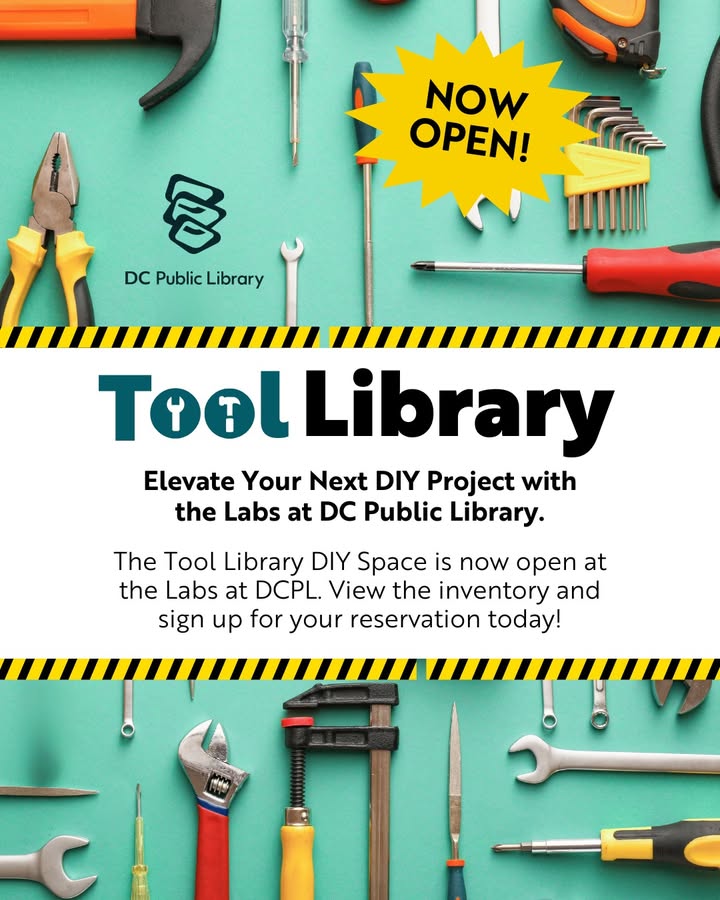 dcpl's tweet image. 🛠️ The Tool Library DIY Space is now OPEN at the Labs at DC Public Library! Need a tool for your next project? We might have just what you're looking for.
Reserve your spot: bit.ly/4lDerXW