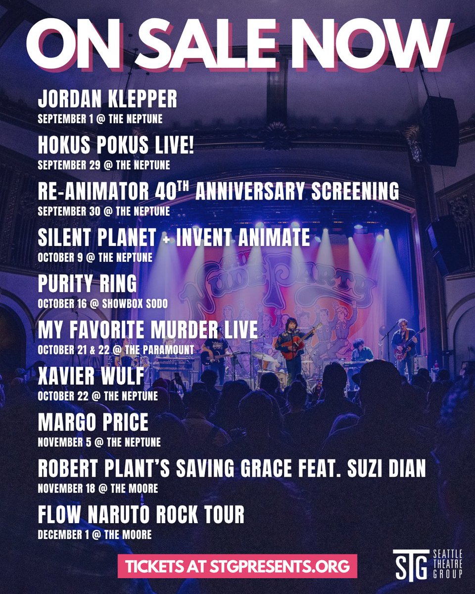 stgpresents's tweet image. Happy On Sale Friday! 🥳🕺 Robert Plant, My Favorite Murder, Purity Ring, Margo Price, and many more are on sale now at STGPresents.org 🎟️