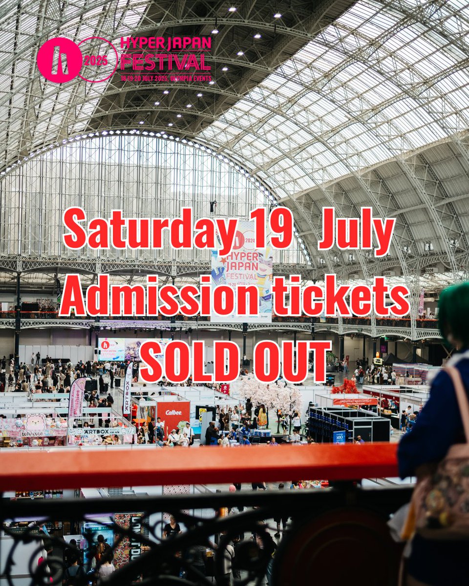 HYPERJAPANevent's tweet image. 🚨We have now officially SOLD OUT of all Saturday admission tickets, including carers, children, Tomodachi passes, and 2-day and 3-day passes. Walk-in tickets will not be available at the door.
Sunday tickets are still available but very limited, so make sure to book in advance!