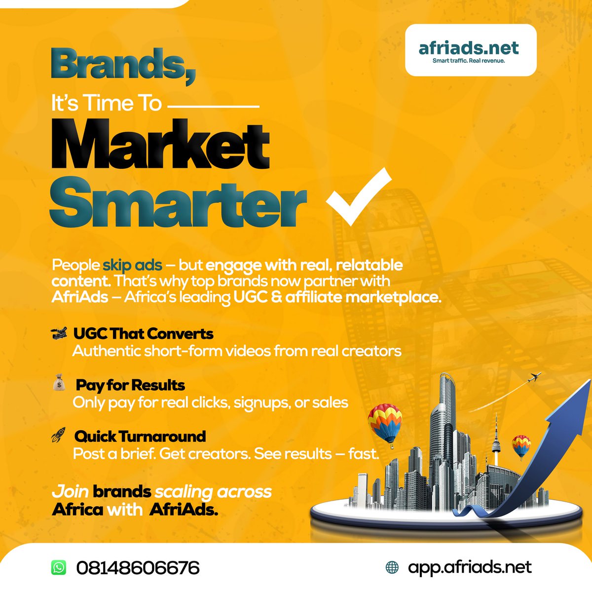 Afriads_'s tweet photo. People skip ads. They engage with content that feels real. That’s why leading brands trust AfriAds: ✔ UGC that converts ✔ Pay only for real results ✔ Quick turnaround
Join brands scaling across Africa: https://t.co/OHgRhQbIpt
#AfriAds #MarketSmarter #PerformanceMarketing https://t.co/AFWVJJIJ9V