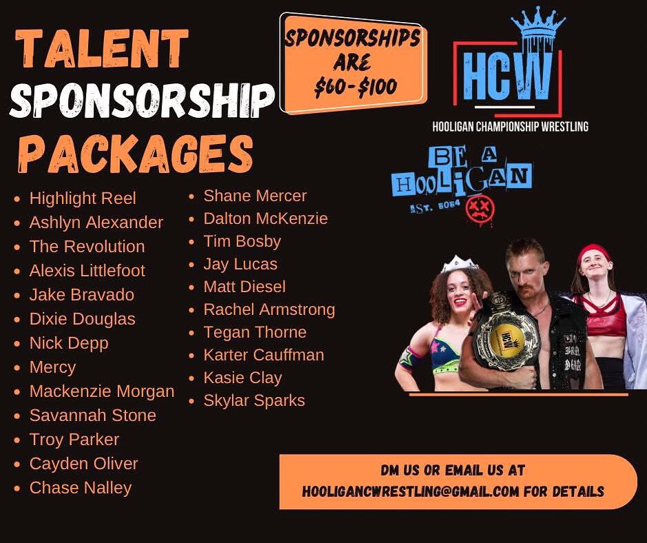 Kenny Cummings (@kennyischillin) on Twitter photo So I plan to sponsor 6 wrestlers for <a href="/HooliganCW/">Hooligan Championship Wrestling</a>’s October double event. My 1st announcement will be on Monday.
<a href="/theirondemon/">Shane Mercer シェーン・マーサー</a>, <a href="/Tim_Bosby/">Timothy Bosby</a>, <a href="/JayLucasPro/">Superstar Jay Lucas™️</a>, <a href="/TheMattDiesel/">Matt Diesel</a>, <a href="/Armstrong18Rach/">Rachel Armstrong</a>, <a href="/Thorne_Teagan/">Teagan Thorne</a>, <a href="/kartercauffman/">Karter Cauffman</a>, <a href="/KasieClayxx/">Kasie Clay</a>, <a href="/skylar_sparks1/">SkylarSparks</a> So I plan to sponsor 6 wrestlers for <a href="/HooliganCW/">Hooligan Championship Wrestling</a>’s October double event. My 1st announcement will be on Monday.
<a href="/theirondemon/">Shane Mercer シェーン・マーサー</a>, <a href="/Tim_Bosby/">Timothy Bosby</a>, <a href="/JayLucasPro/">Superstar Jay Lucas™️</a>, <a href="/TheMattDiesel/">Matt Diesel</a>, <a href="/Armstrong18Rach/">Rachel Armstrong</a>, <a href="/Thorne_Teagan/">Teagan Thorne</a>, <a href="/kartercauffman/">Karter Cauffman</a>, <a href="/KasieClayxx/">Kasie Clay</a>, <a href="/skylar_sparks1/">SkylarSparks</a>