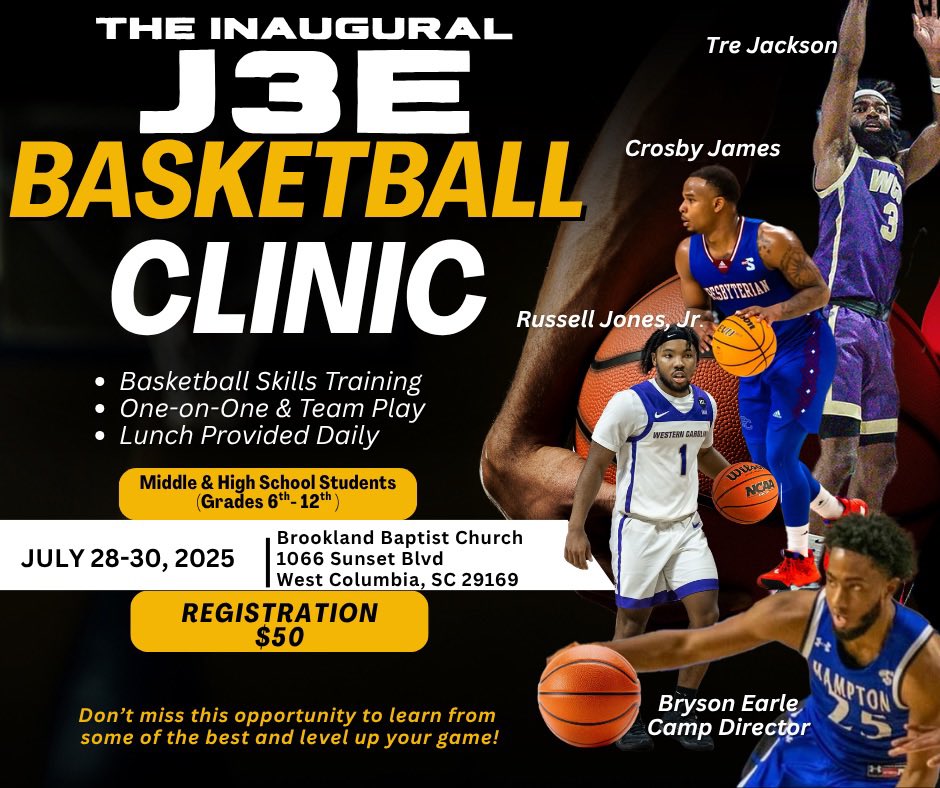 First annual J3E Clinic will be a lot of fun and a great learning experience for all involved! Tap in with us and let's work. J3E Clinic registration and waiver forms will be available at the Brookland Health &amp; Wellness Center and can be completed on or before July 28, 2025.