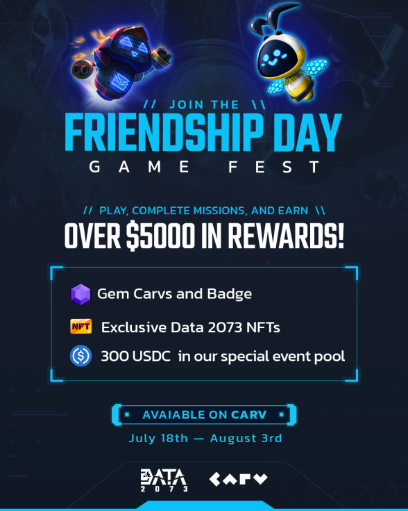 DATA2073's tweet image. 🔥 DATA2073 x CARV – Firendship Day Game Fest Event! 🔥
DATA Lovers, get ready! From July 18 to August 3, 2025, DATA2073 joins the Firendship Day Game Fest event with over $5000 for the event in rewards and GEMs!
Complete in-game and social missions to earn points and climb the…