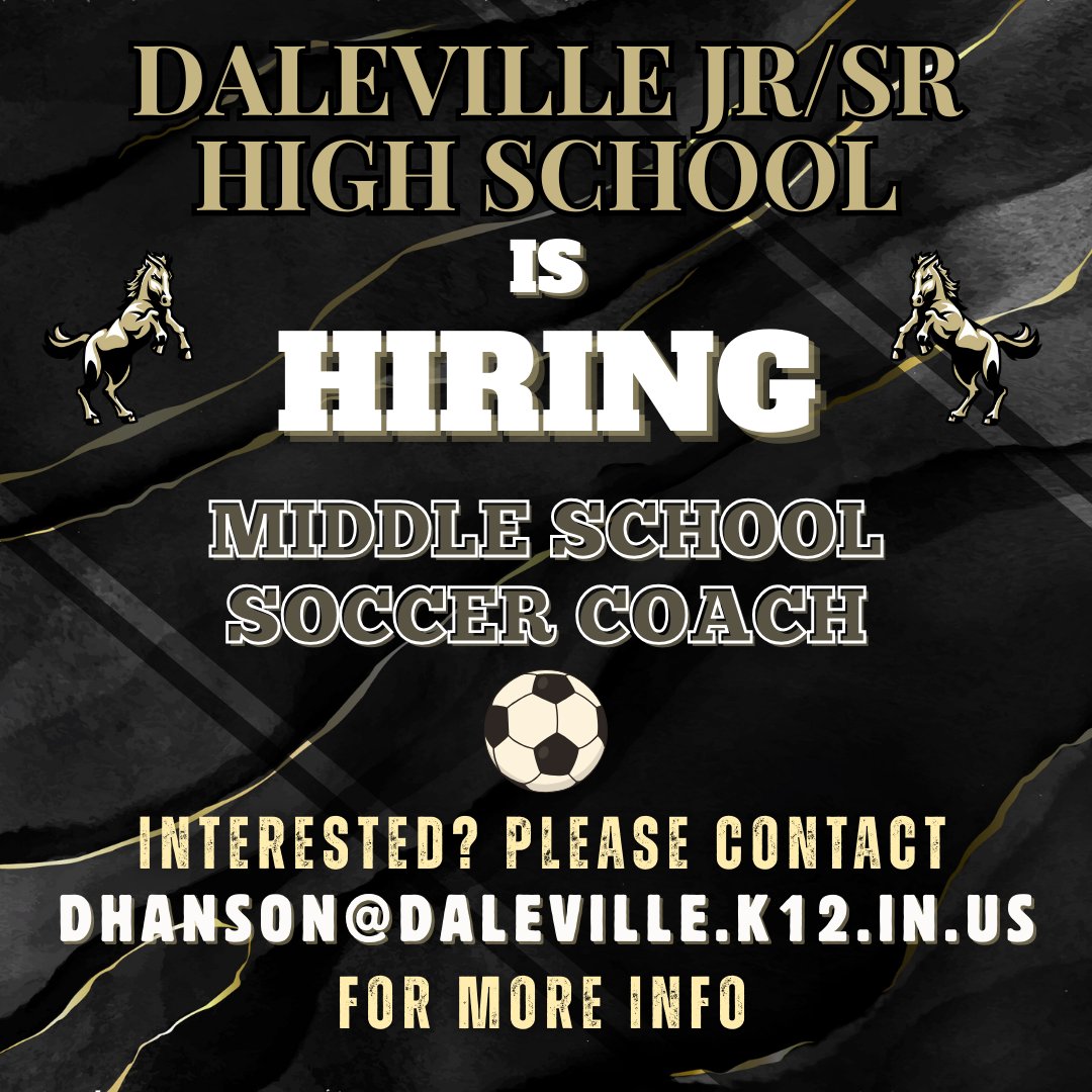 Daleville Athletics is looking for a JH Soccer Coach. Please help spread the word to anyone who may be interested. Go Broncos!