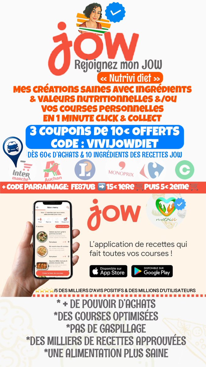 virgilinoo's tweet photo. 🏷️⭐️❤️
parrainage et/ou code promo VIVIJOWDIET
3X10€ sur l'app #Jow .
Ou 15€ 1ere commande &amp; 5€ 2eme commande en installant l'app Jow : https://t.co/xxRsTZcbGj parrainag...
avec le code parrainage : FE87UB
#Nutrivi sur Instagram TikTok YouTube Facebook https://t.co/yAVt3ly3VS