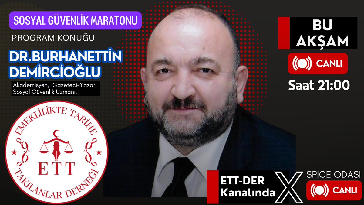 📢 DUYURU | CANLI YAYIN
🎙️ Sosyal Güvenlikte Yeni Bir Reformun Ayak Sesleri!

Sosyal Güvenlik Sistemimizde adaletli, şeffaf ve sürdürülebilir bir yapının inşası mümkün mü?
“Ödenen Prim Gününe Dayalı Sürdürülebilir Emeklilik Sistemi” başlığıyla dikkat çeken yeni reform önerisiyle