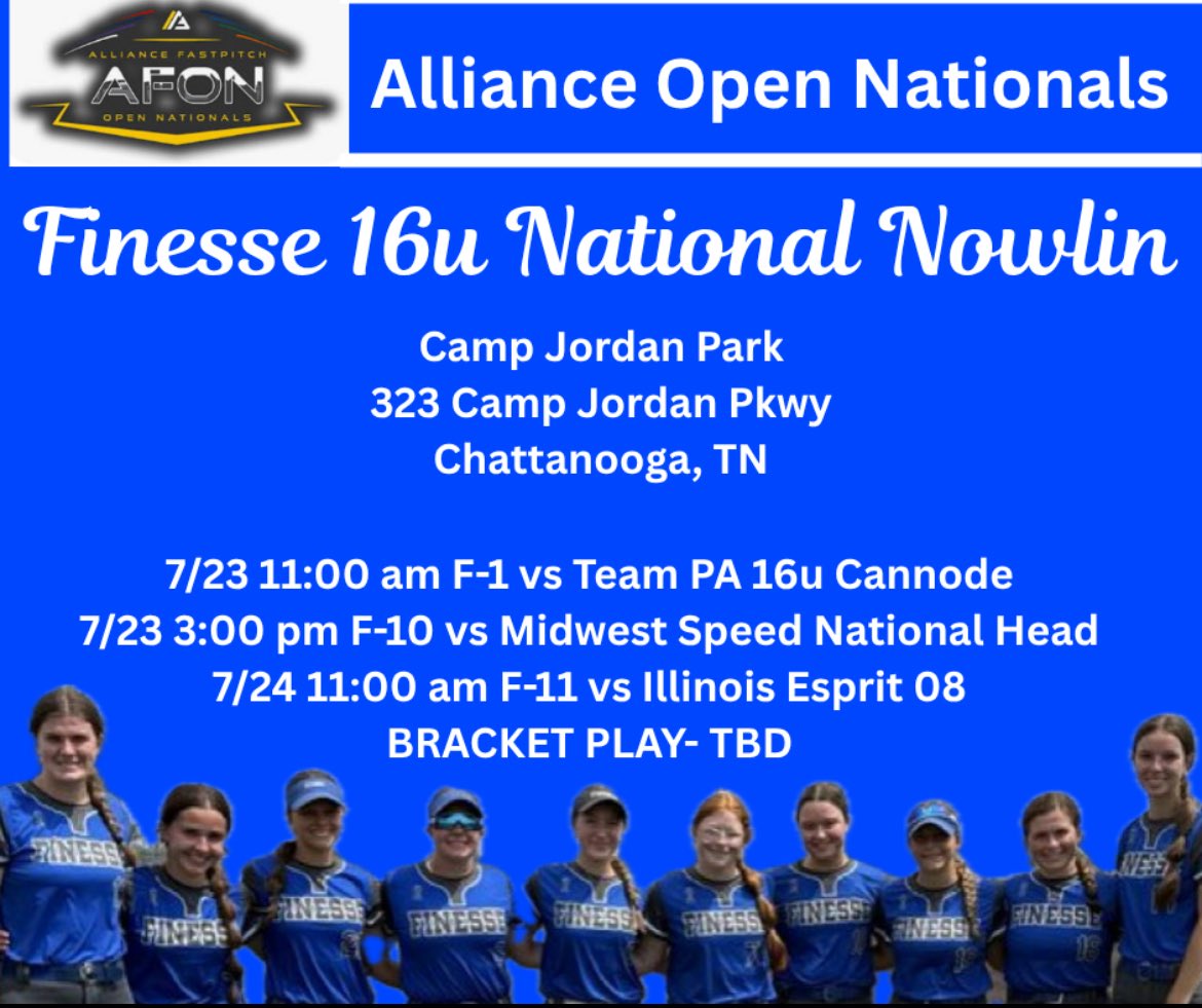 KamCommins2026's tweet image. Ending summer with one last tournament in Chattanooga, TN with the AFON Nationals! Come check my girls and I out!! @FinesseNowlin08