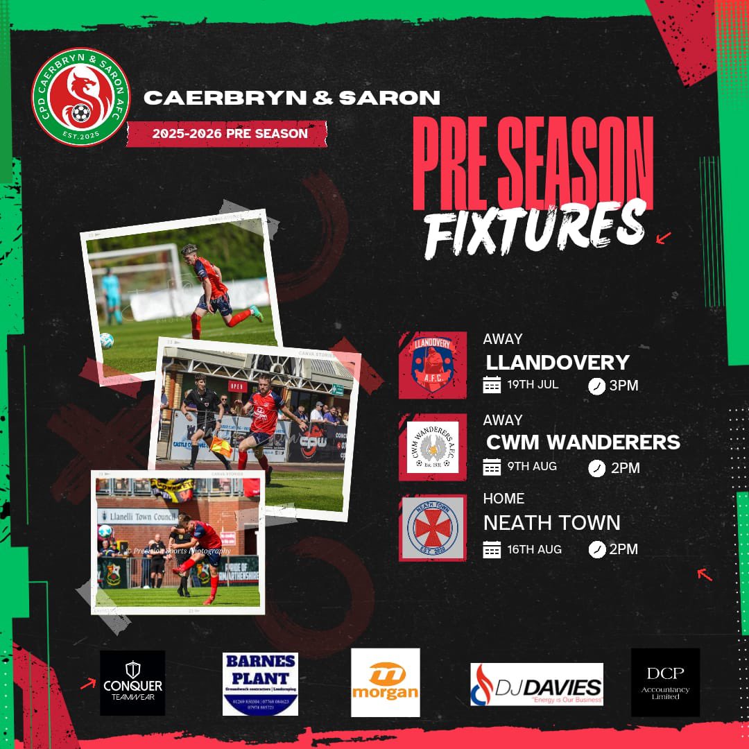 With pre season underway and friendlies now started we take a look at the upcoming friendlies for the first team.  A big thank you to Cwrt Herbert who came down to us last Saturday to kick off our friendlies in difficult conditions.