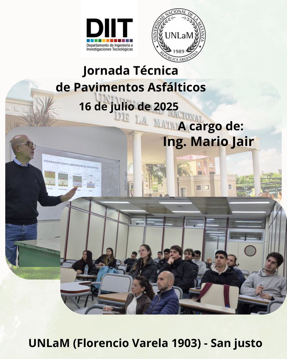 Mario Jair (@ingjairbit) on Twitter photo Un placer haber compartido con estudiantes de la carrera de ingeniería civil de la <a href="/UnlamOficial/">Universidad Nacional de La Matanza</a> una Jornada Técnica sobre Pavimentos Asfálticos. Agradezco a la autoridades académicas por la invitación! Un placer haber compartido con estudiantes de la carrera de ingeniería civil de la <a href="/UnlamOficial/">Universidad Nacional de La Matanza</a> una Jornada Técnica sobre Pavimentos Asfálticos. Agradezco a la autoridades académicas por la invitación!