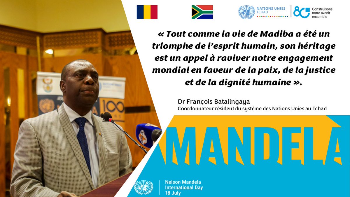 ONU Tchad (@onutchad) on Twitter photo 1️⃣8️⃣ Juillet, la Journée Internationale <a href="/NelsonMandela/">NelsonMandela</a>
L'héritage de Madiba est un appel à raviver notre engagement mondial en faveur de la paix, de la justice et de la dignité humaine. A déclaré Dr <a href="/fbatalingaya/">Francois Batalingaya</a>, Coordonnateur résident du système des Nations Unies au #Tchad 1️⃣8️⃣ Juillet, la Journée Internationale <a href="/NelsonMandela/">NelsonMandela</a>
L'héritage de Madiba est un appel à raviver notre engagement mondial en faveur de la paix, de la justice et de la dignité humaine. A déclaré Dr <a href="/fbatalingaya/">Francois Batalingaya</a>, Coordonnateur résident du système des Nations Unies au #Tchad