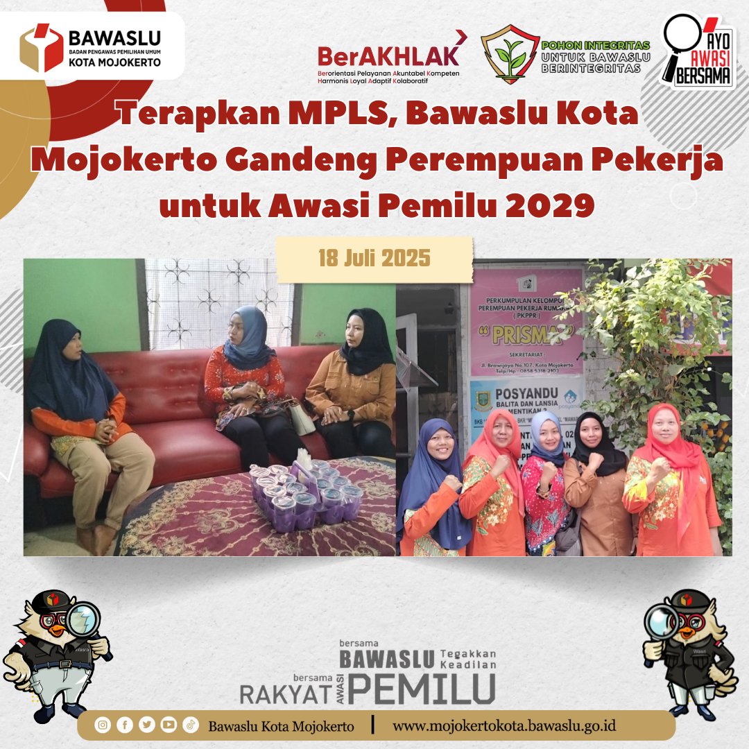 #SahabatBawaslu, #BawasluKotaMojokerto terapkan #MPLS gandeng perempuan pekerja.

Berikut selengkapnya:
mojokertokota.bawaslu.go.id/berita/terapka…

#AyoAwasiBersama
#BawasluJatim
#BawasluMengawasi
#PohonIntegritas
#BawasluBergiat