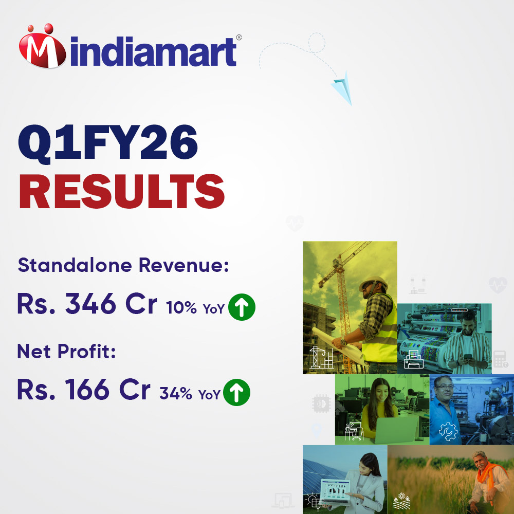 We are excited to share IndiaMART's Q1FY26 results! For FY26, our standalone revenue surged by 10% YoY, reaching Rs. 346 Cr, while our standalone net profit experienced a robust growth to Rs 166 Cr, marking a 34% YoY increase.

With every milestone, our resolve to grow and evolve