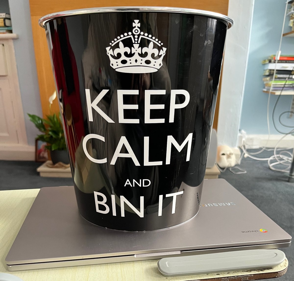 ianduhig's tweet image. Just found the perfect poets' waste paper basket in our local charity shop.
