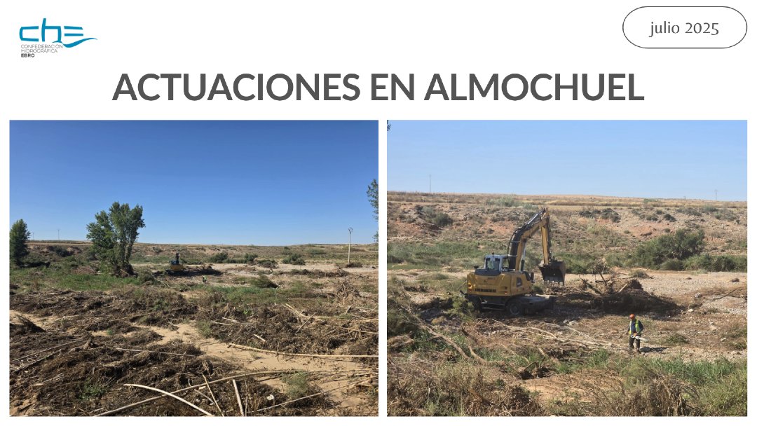 🚧Iniciadas las #ObrasDeEmergencia en #Almochuel (#Zaragoza)
Los trabajos consisten en
✅ restitución / adecuación de los cauces afectados a su trazado previo a la avenida
✅reposición de riberas
✅recuperación y retirada de elementos obstructivos de la sección de desagüe