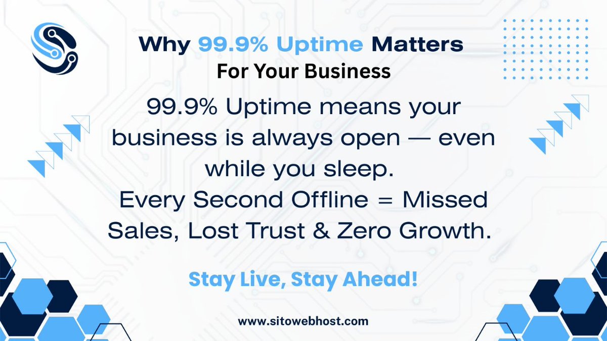 sparksailspk's tweet image. 99.9% uptime = zero lost sales, zero downtime.
Your site stays live, even when you sleep.

sitowebhost.com | WhatsApp: +92 330 6897500
#UptimeMatters #StayLiveStayAhead #SitoWebHost
