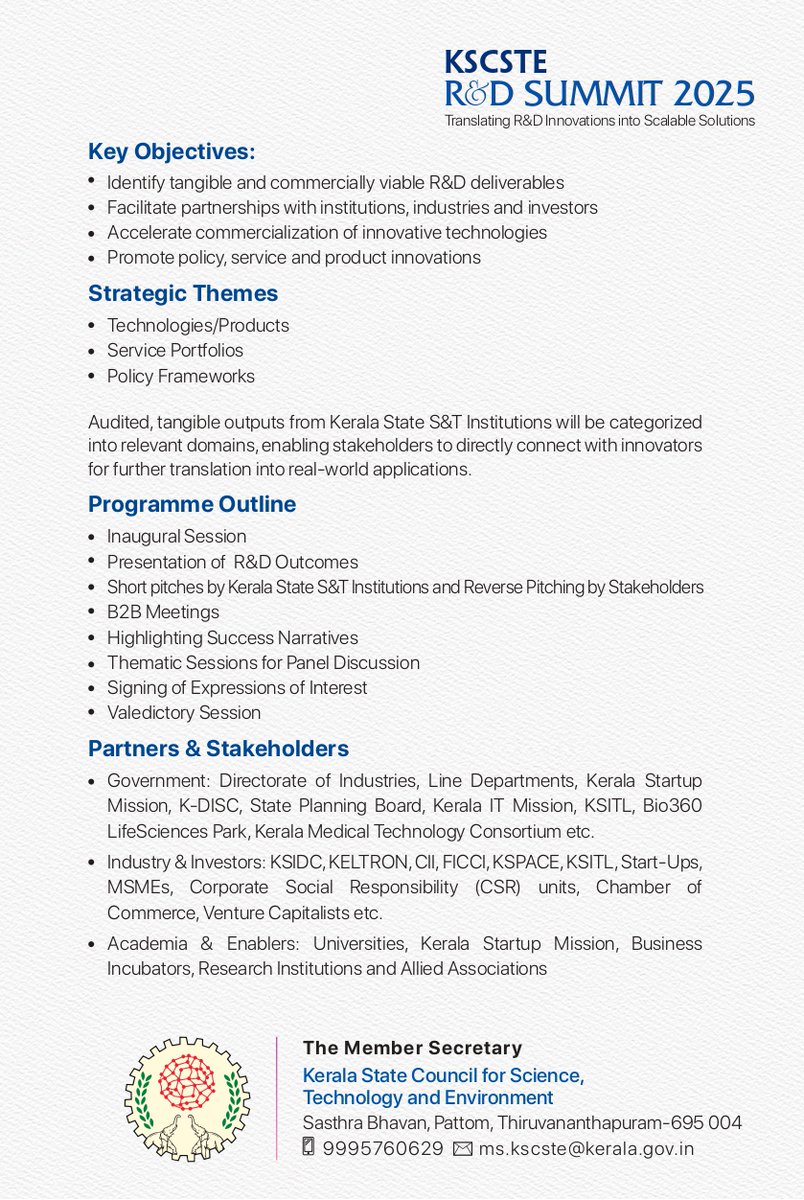 KSCSTE R&amp;D Summit 2025
Translating R&amp;D Innovations into Scalable Solutions