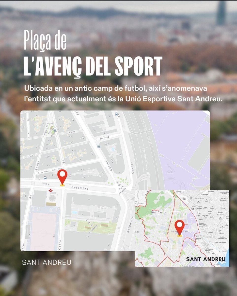 📍 Plaça L'Avenç del Sport

🤩 L'Ajuntament de Barcelona ha aprovat la proposta per incorporar-la al nomenclàtor de Sant Andreu de Palomar.