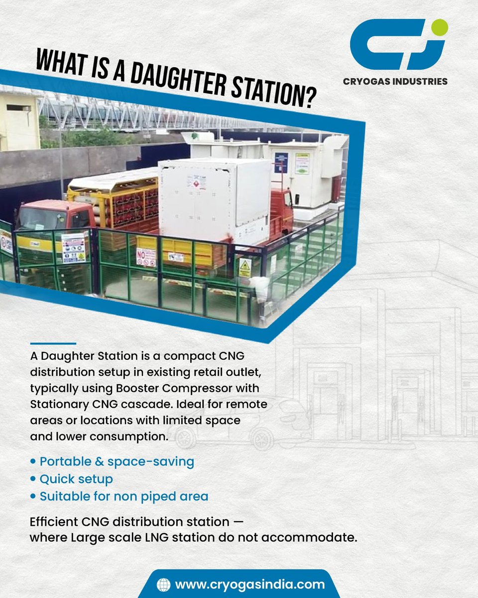 cryogas_india's tweet image. Daughter Stations = Smart CNG delivery for remote &amp;amp; non-piped areas!
Compact, quick to set up &amp;amp; space-saving.

✅ Ideal for limited space
✅ No pipeline needed

🔗 cryogasindia.com

#CryogasIndia #DaughterStation #CNGSolutions #CleanEnergy #SmartFuel #SustainableEnergy