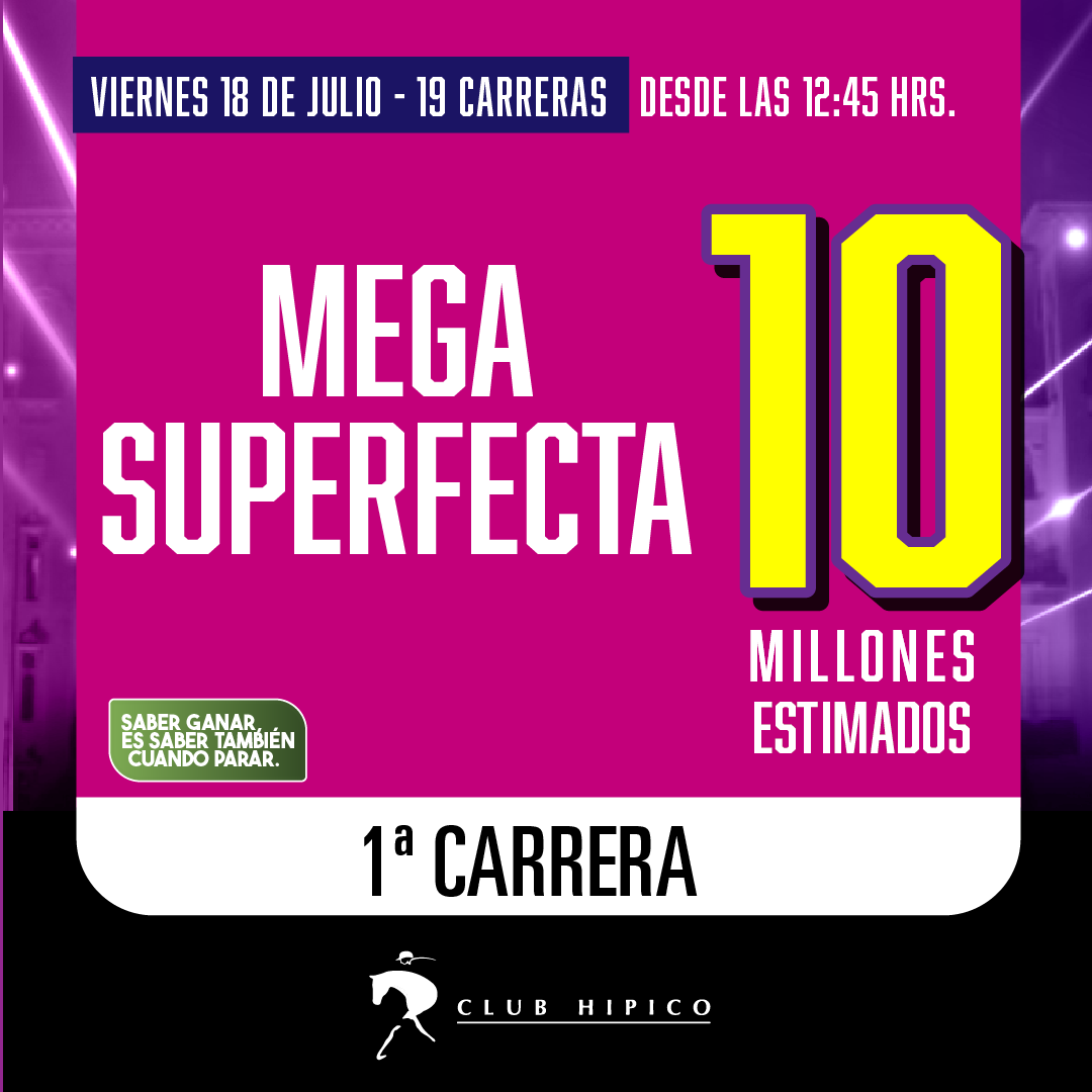 💰 Te esperamos hoy desde las 12:45 horas con 🔟 millones de pesos como pozo en la apuesta Mega Superfecta.

Estudia la primera carrera en ClubHipico.cl 👀