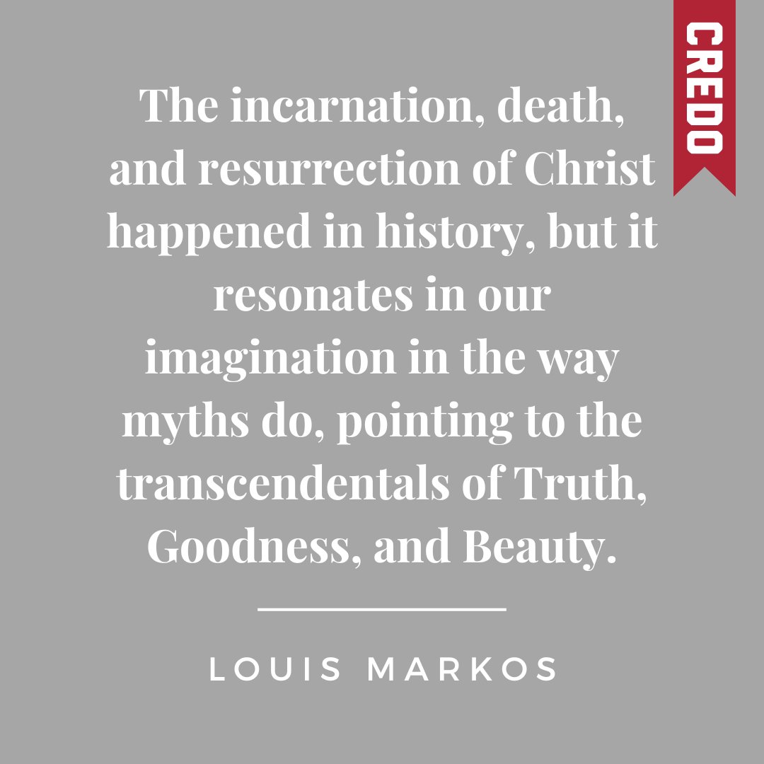 CredoMagazine's tweet image. The incarnation, death, and resurrection of Christ happened in history, but it resonates in our imagination in the way myths do, pointing to the transcendentals of Truth, Goodness, and Beauty. -@loumarkos
Read more here: credomag.com/2025/07/an-inv…