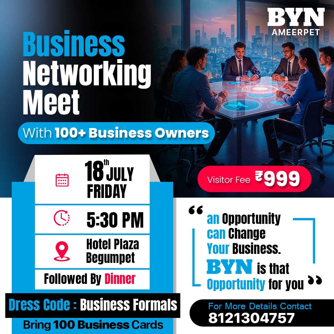 Byn_Krishna's tweet photo. Mega Business Networking Meet on 18th July at The Plaza Hotel, Begumpet, Organized by BYN, Meet 100 Business Professionals at one place &amp; get a quality referrals. Call 8121304757 and register now #BYNHyderabad #BYNAmeerpet #BuildYourNetwork #BusinessNetworkingMeetHyd #BYNKrishna https://t.co/wdWSz14e5r