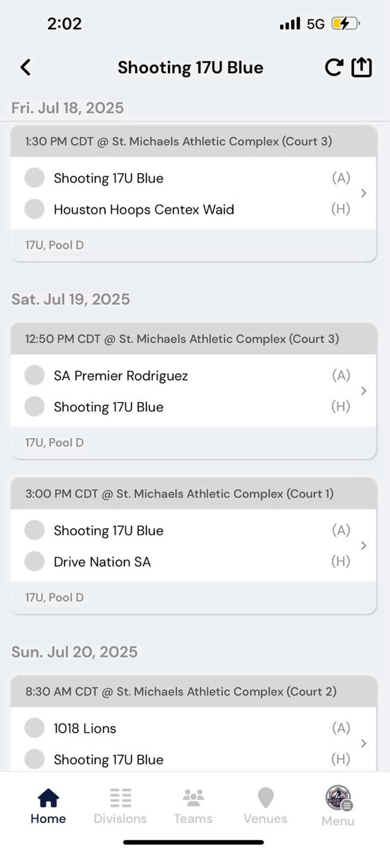 Schedule for this weekend live period in Austin, Texas. Coaches come check us out! 

Joseph Alegario #3 
Shooting Stars Blue 17u