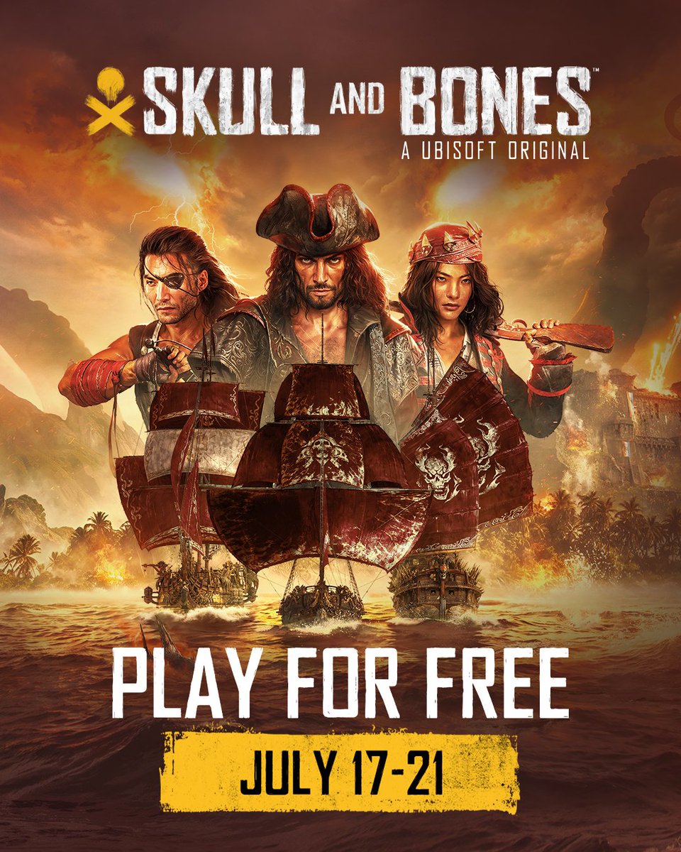 Ubisoft's tweet image. The sails are up and the seas are open, the @skullnbonesgame Game Free Weekend begins now! 🏴☠️
ubi.li/BesbW