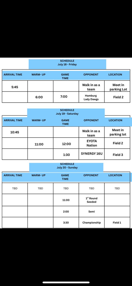 This weekends schedule!