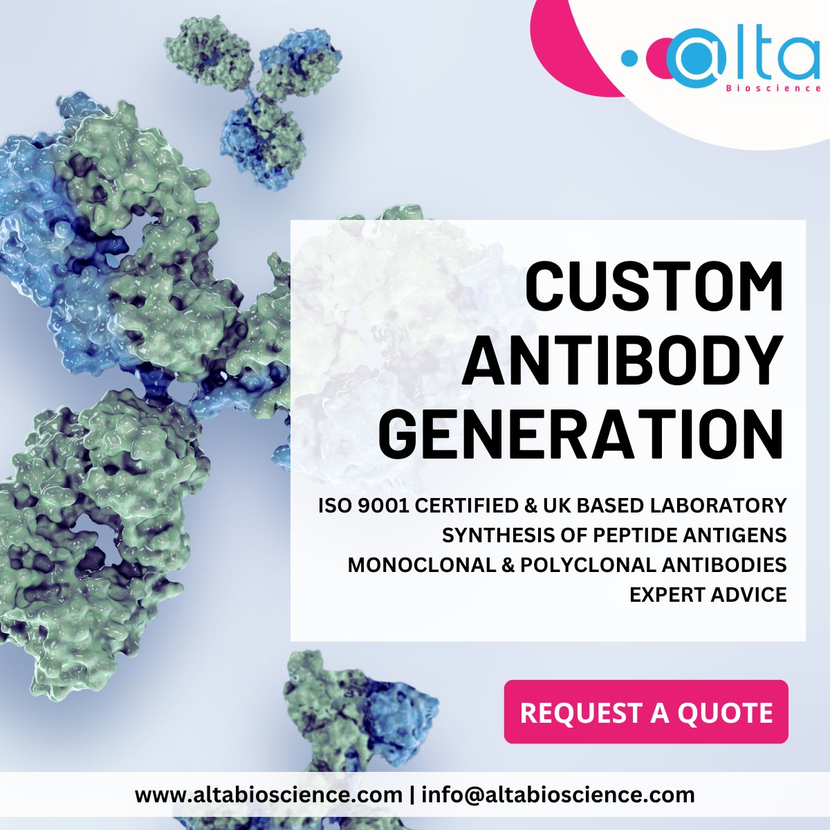 AltaBioscience (@altabioscience) on Twitter photo Do you require a custom #antibody for your research or diagnostic needs? With flexible options for antigen synthesis, antibody generation and purification, we can tailor our services to meet your specific needs. Contact info@altabioscience.com or visit: altabioscience.com/what-we-do/ant… Do you require a custom #antibody for your research or diagnostic needs? With flexible options for antigen synthesis, antibody generation and purification, we can tailor our services to meet your specific needs. Contact info@altabioscience.com or visit: altabioscience.com/what-we-do/ant…