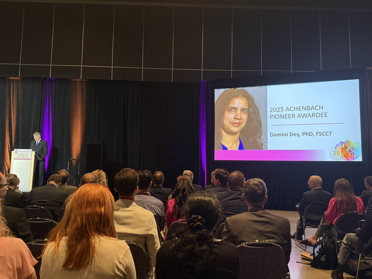 purviparwani's tweet image. Congratulations Dr. Damini Dey @CedarsSinai on receiving the 2025 Achenbach award! Thank you for your contribution to the world of #yesCCT #CVimaging #SCCT2025 

“Thank you Damini for making the plaque imaging cool before it was a thing”  
Dr. Kavitha Chinnaiyan