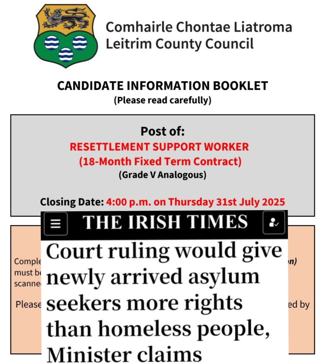 SuzieD755164's tweet image. Outrageous...
Would anyone like a job... as part of your role would be to help newly arrived refugees "managing their new home" (what about Irish families who are homeless in Leitrim?) ensuring that "refugees are aware of their rights and entitlements and receive them on an equal…