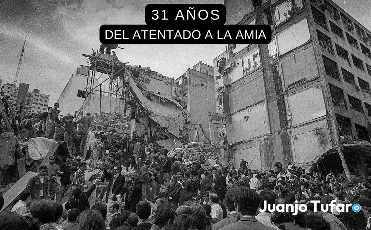 juanjotufaro's tweet image. A 31 años del atentado a la AMIA seguimos exigiendo Memoria, Verdad y Justicia.
El peor ataque terrorista en nuestro país dejó 85 muertes impunes.
La herida sigue abierta, y la impunidad duele.
#AMIA #31Años