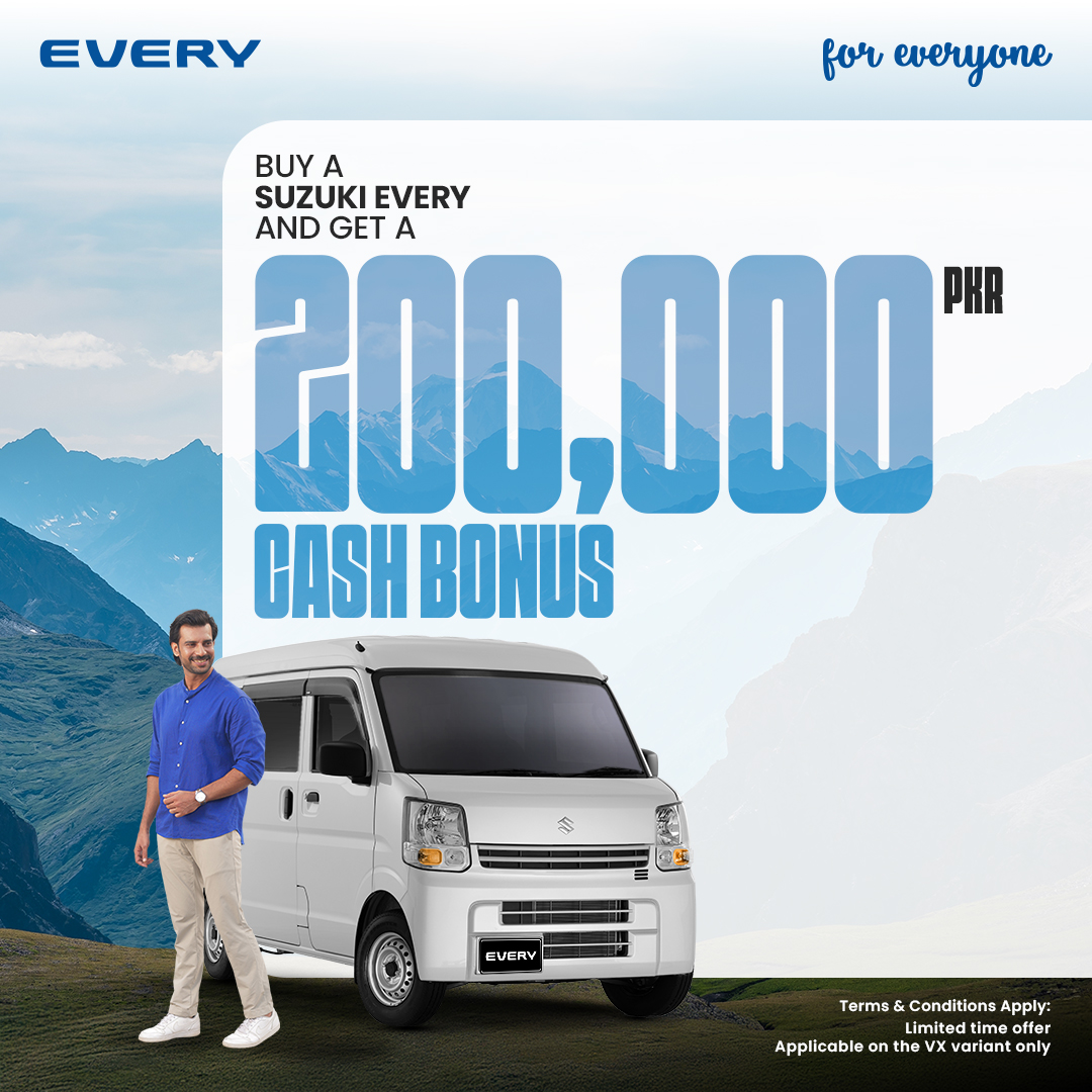 Turn your decision into a reward! Buy a Suzuki Every and get a PKR 200,000 cash bonus!

*Offer extended till 31st August 2025.

#Suzuki #SuzukiPakistan #Every #ForEveryone #CashBonus
