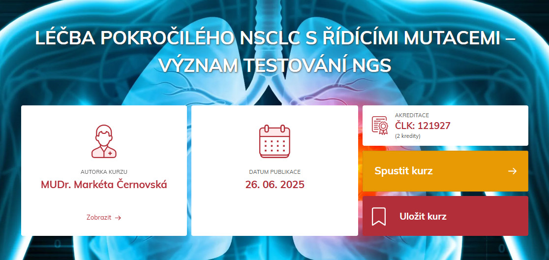 EUNI_cz's tweet photo. 🎓Nepřestávejte se vzdělávat ani v létě a získejte nové poznatky kdykoli a odkudkoli. 
Doporučujeme nový kurz: Léčba pokročilého NSCLC s řídícími mutacemi - význam testování NGS. 
➡️ Praktický kurz pro lékaře v délce 30 minut zde: https://t.co/U77Bbwm6zo 
#lekar #vzdelavani https://t.co/7YJkdU0cu6