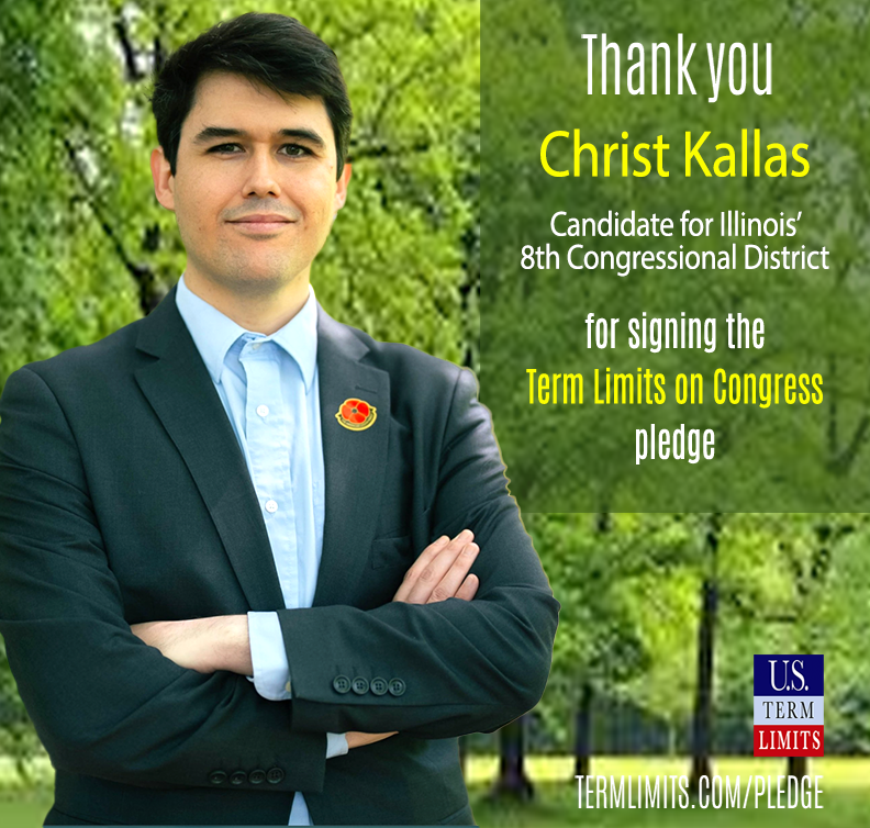 USTermLimits's tweet image. Thank you Christ Kallas for Congress for signing the #termlimits on Congress pledge. termlimits.com/wp-content/upl…