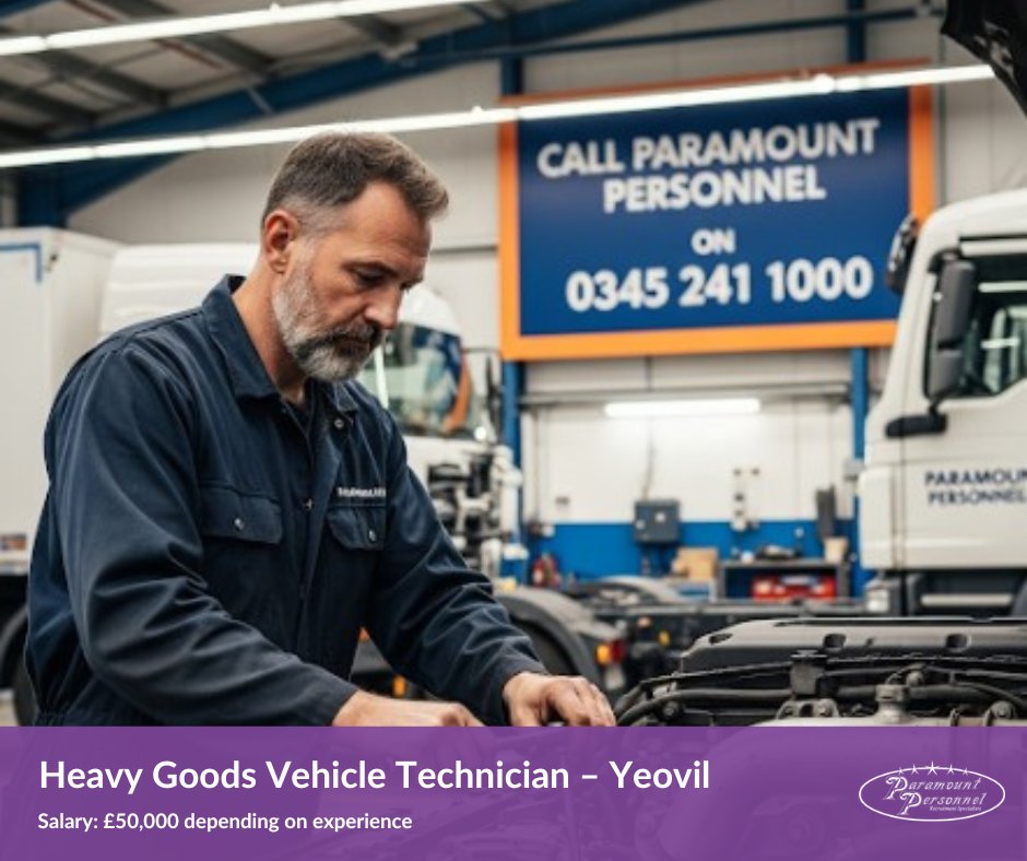 🌟 Seeking Skilled HGV Technicians in Yeovil! 🚚✨ Paramount Personnel is hiring for a top company committed to big career growth. Join a dynamic, team-oriented environment with cutting-edge facilities. Multiple positions available!  Contact us today. 👉 0345 241 1000