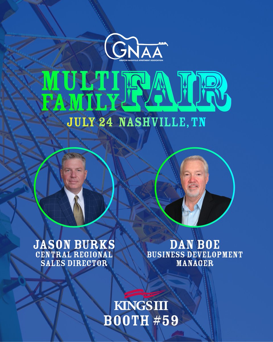 Dan and Jason are heading to the 2025 GNAA Multifamily Fair in Nashville!

Swing by booth 59 to explore how our solutions help support staff, improve response times, and foster safer, more reliable communities.

Our team can't wait to connect with you!

kingsiii.com/events/gnaa-tr…