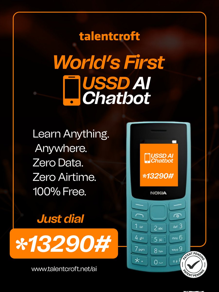 #TalentcroftAl A Zero Internet GPT platform built for the underserved.
Access Al-powered answers anytime - no internet needed, just a simple USSD dial.
No data. Instant information. Designed to democratize knowledge and close the information gap for millions.
The is here.